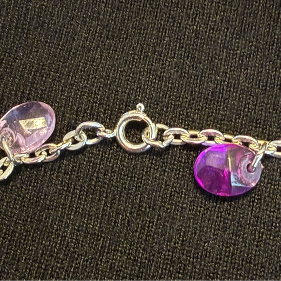 Vintage 1950’s Sarah Coventry Silver Tone Double Necklace Purple Glass Beads - Picture 7 of 15